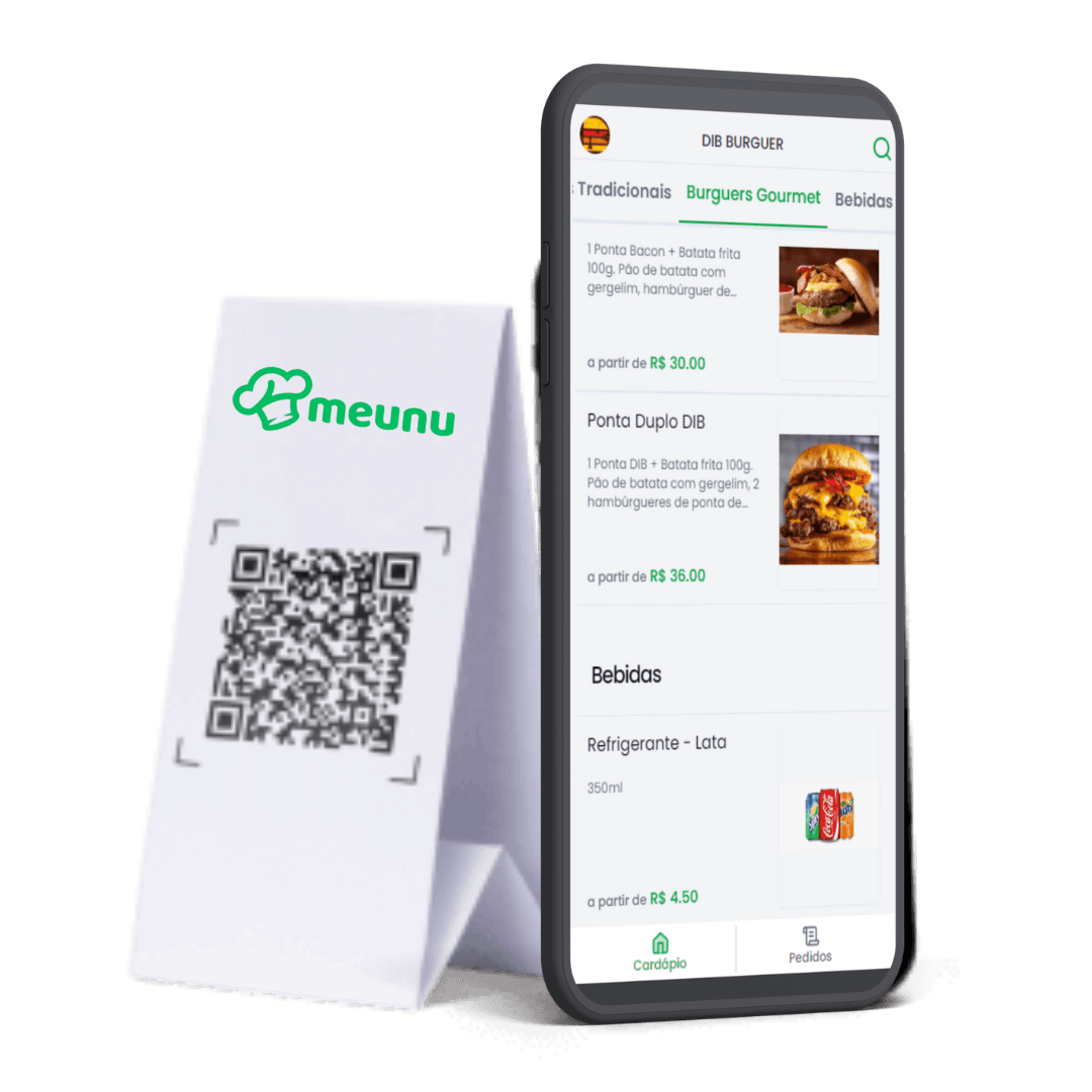 Cliente escaneando QR code da mesa para fazer pedido pelo celular no Meunu